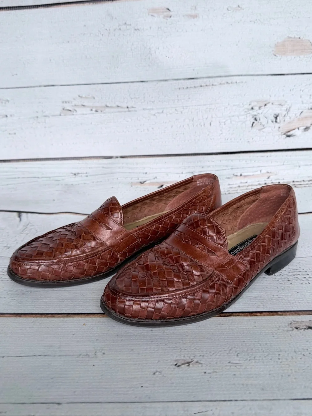 Vintage Pappagallo Brown Woven Leather Penny Loafers - Size 5.5